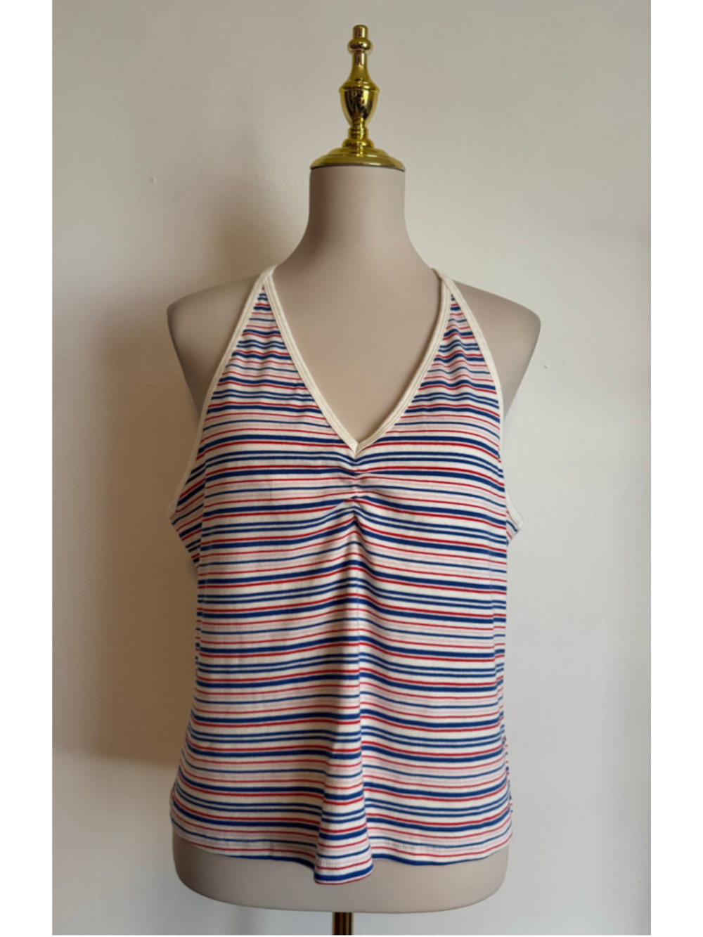 Women's Old Navy Striped Racerback Tank Top White Blue Red XXL
